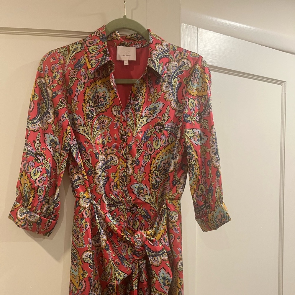 Cinq a Sept Gaby Paisley-Print Draped Tie-Front Dress
